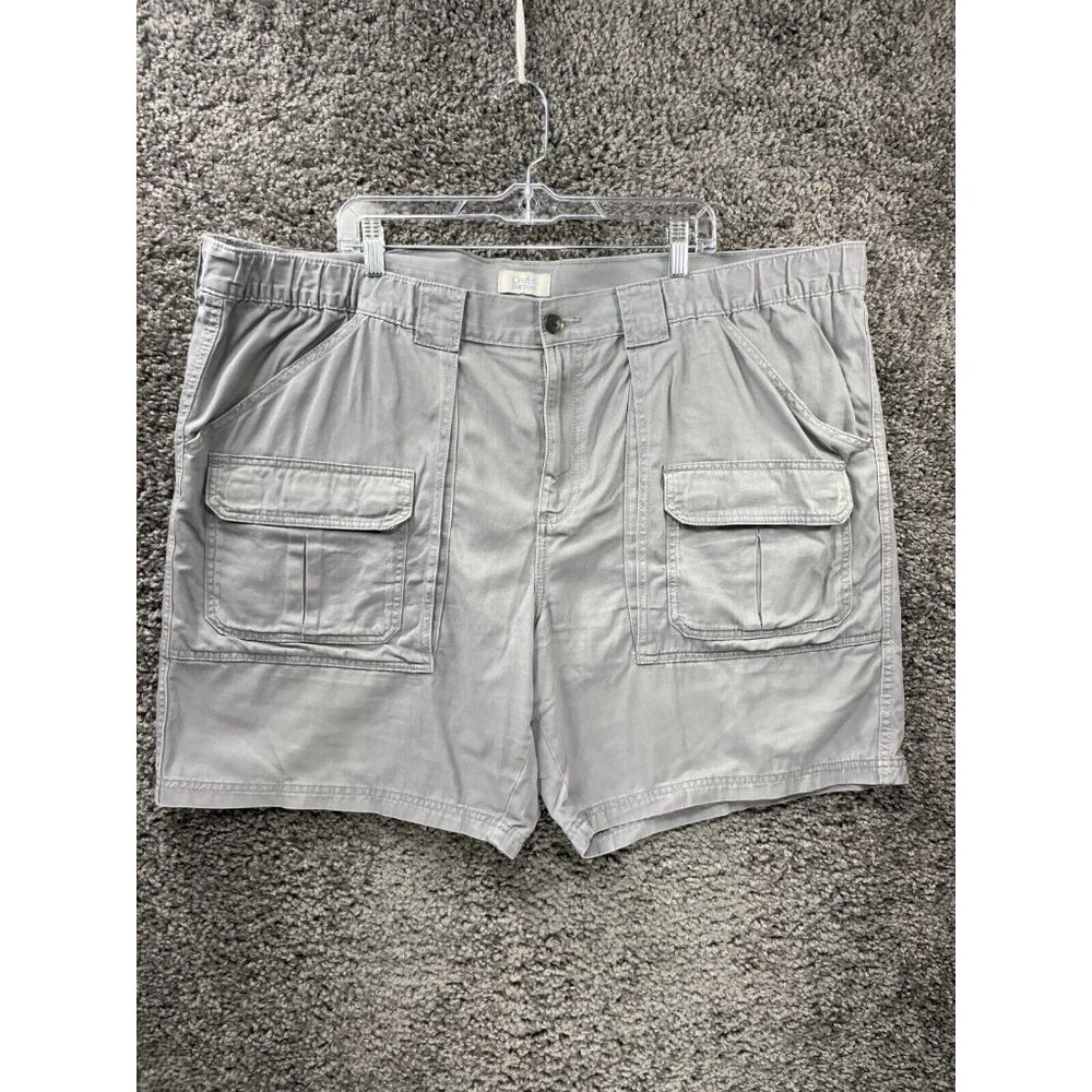 Croft & Barrow Cargo Shorts Men's 50 Gray 100% Cotton Side Elastic 8" Inseam